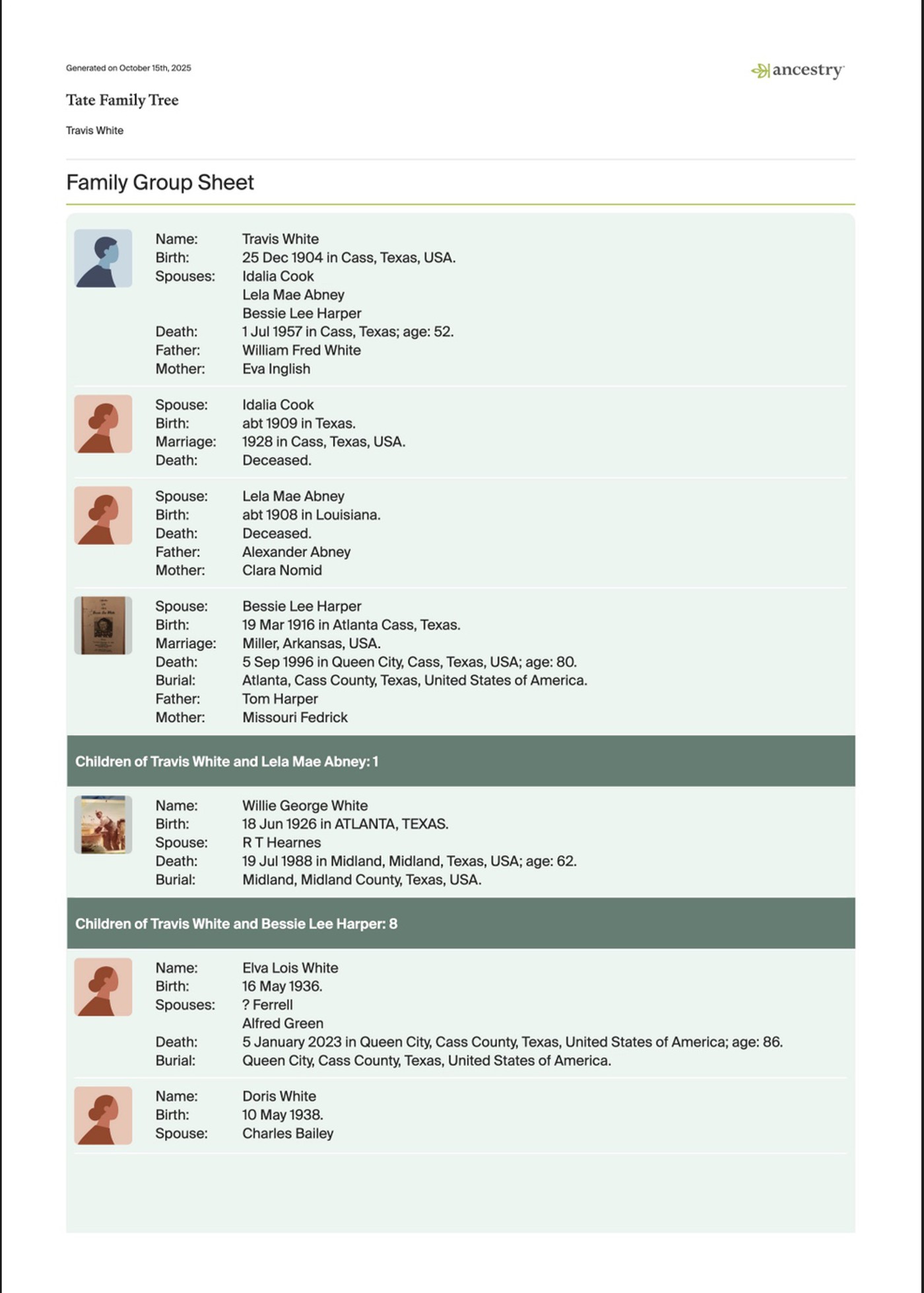 Travis White Family Tree - Part 1